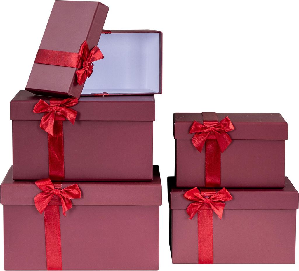 Geschenkbox 5er Set mit Deckel Bordeaux Rot Weihnachtsschachtel Aufbewahrung Box