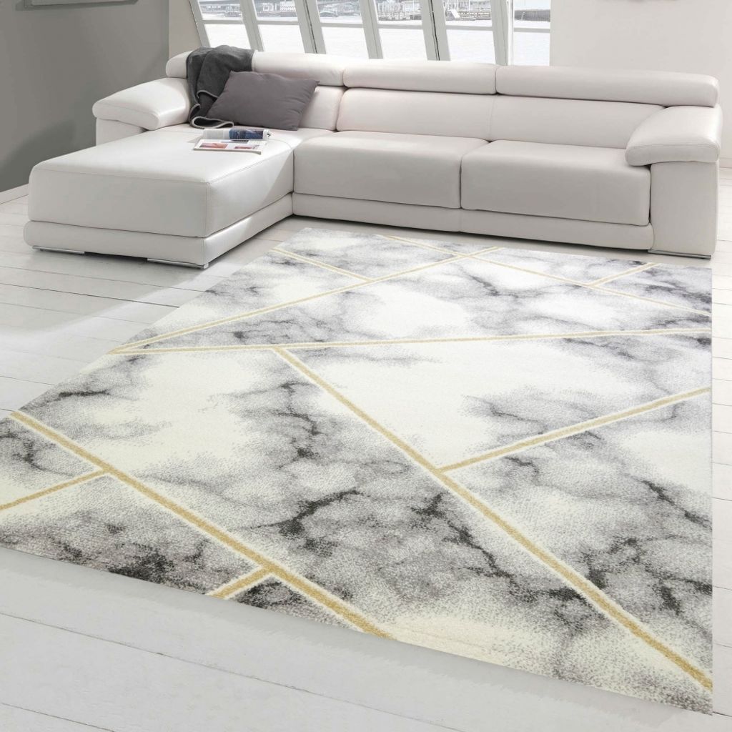 Designerteppich Wohnzimmer, Marmormuster in creme gold Größe - 140 x 200 cm