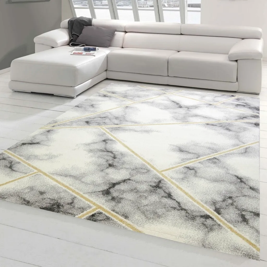 Petit Tapis Rectangulaire Aspect Marbre Chic Crème et Or 60x110 cm