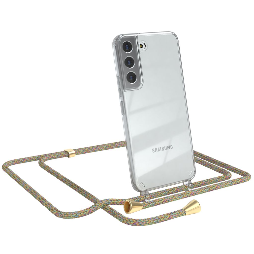 EAZY CASE Handykette kompatibel mit Samsung Galaxy S22 5G, Handyhülle mit Umhängeband, Handykordel, Schutzhülle Clear, Band in Bunt