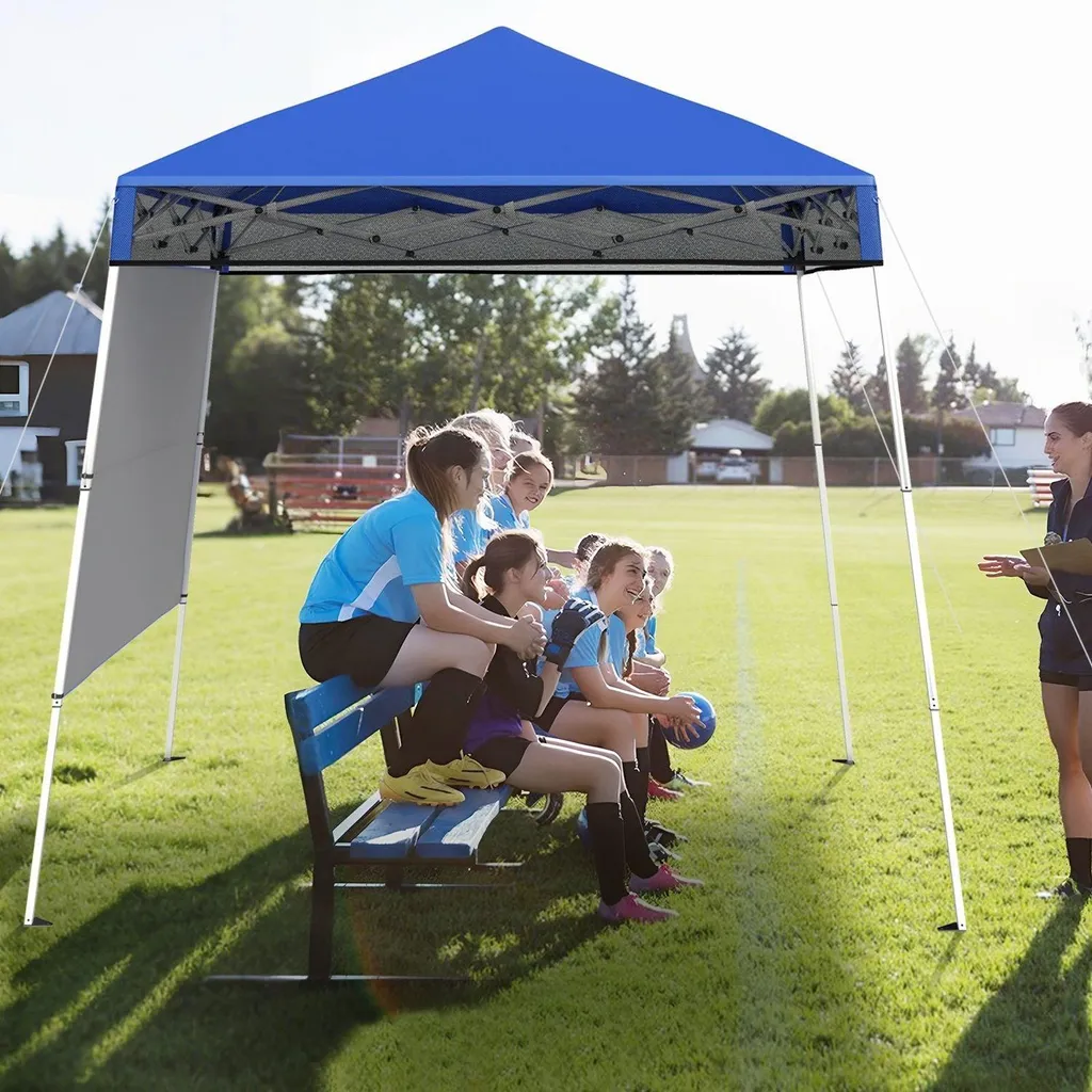 Tente pop-up anti-UV 2x2m bleue : montage rapide pour s'abriter du soleil