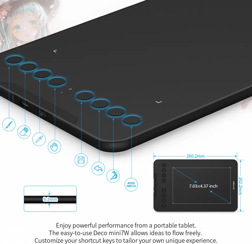 Tablette à Dessin Sans Fil Deco Mini 7W XPPen pour PC et Android