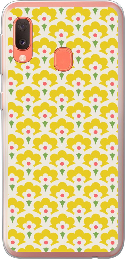 MuchoWow Handyhülle Schutzhülle Hülle für Telefoonhoesje Samsung Galaxy A20e Design - Retro - Siebziger Jahre - Gelb Silikon Softcase Handy H...