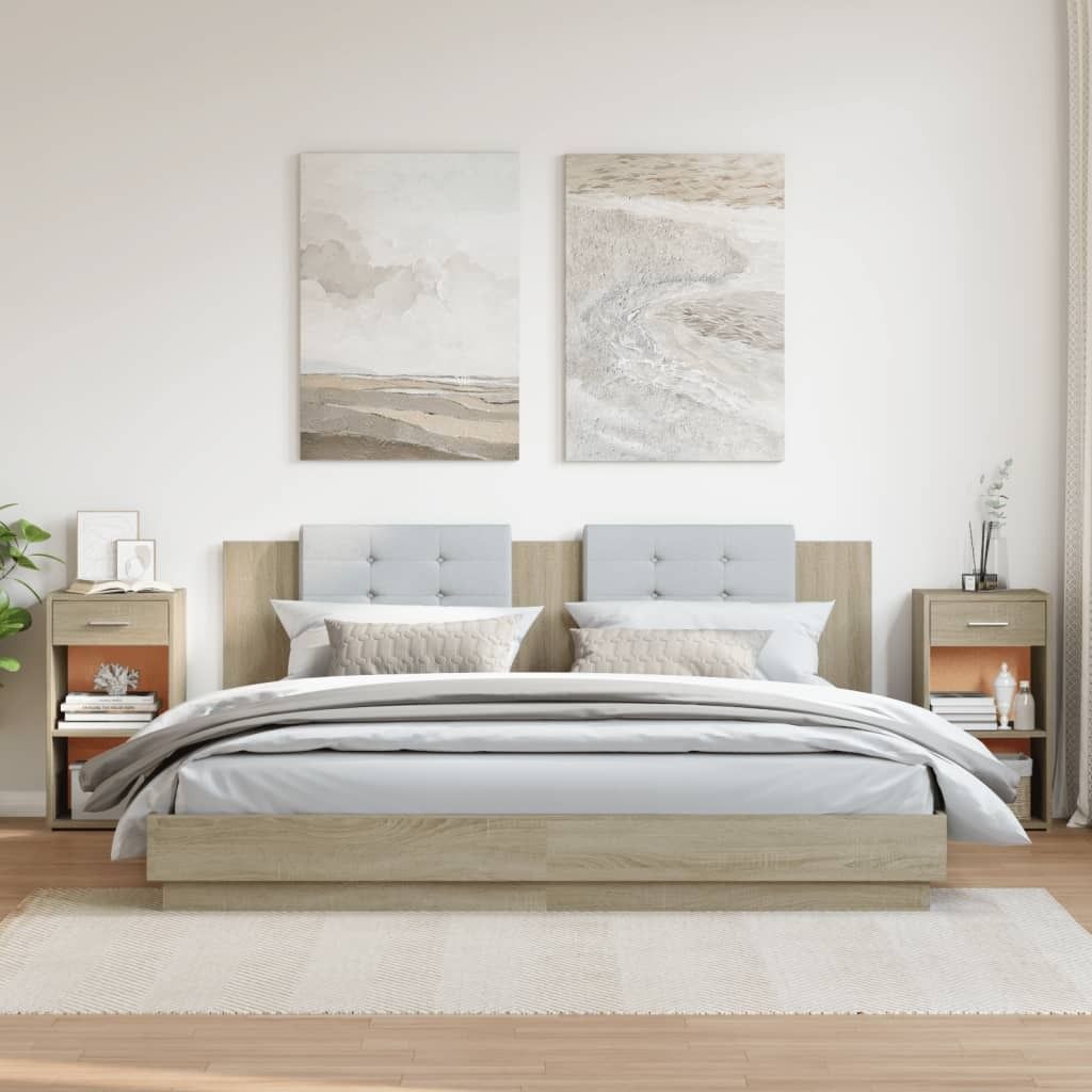 " "2er Set Nachttisch Modernes - Nightstand/Nachtschrank für Schlafzimmer - Sonoma-Eiche 35x34x65 cm Holzwerkstoff NeuMöbel 7887999