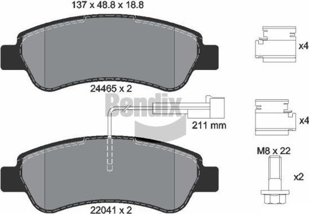 BENDIX Braking BPD1025 Bremsbelagsatz, Scheibenbremse OE 1612434180 kompatibel mit Jumper, Ducato, Boxer
