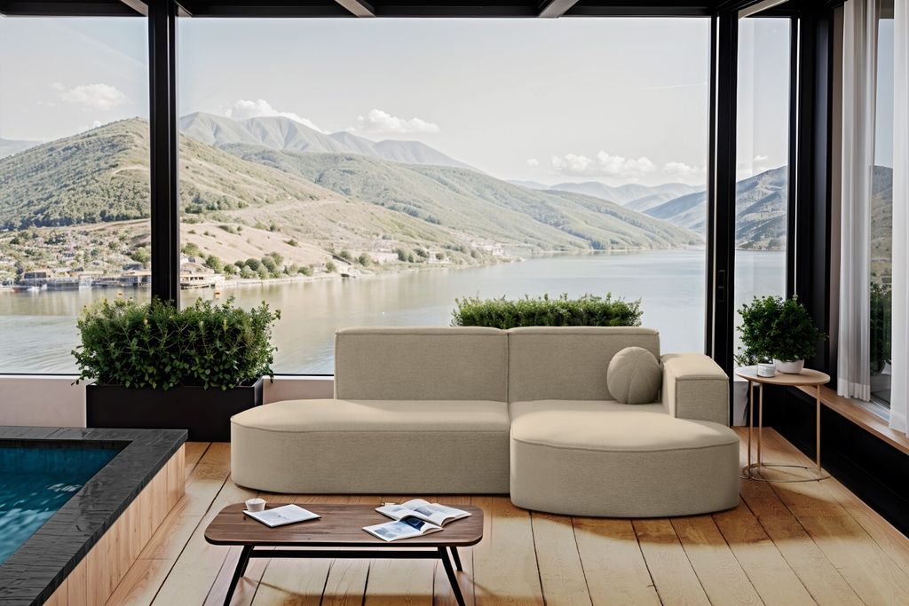 Kaiser Möbel Gartenmöbel Ecksofa, Couch ,Sofa L-Form Designer Modena Studio Patio Stoff Artikel Beige Rechts