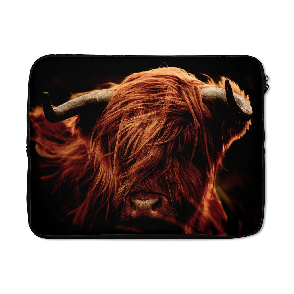 MuchoWow Laptop Hülle 15 Zoll Schottischer Highlander - Kuh - Hörner - Porträt - Tiere Laptoptasche - Laptoptasche - Sleeve - Rundum-Schutz