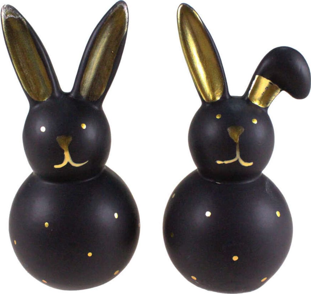 Set 2 Hasen Keramik schwarz gold 11,3x5,5x5,5cm Osterhase Ostern Frühling Figur