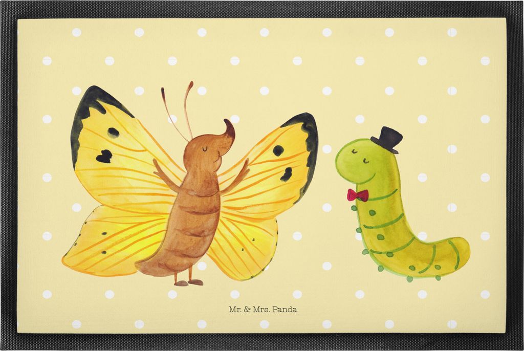 Mr. & Mrs. Panda fußmatte Raupe Schmetterling 60 x 90 cm - Gelb Pastell - Geschenk, Türvorleger, Entwicklung, Hütchen, Schmutzfangmatte, Lustige...