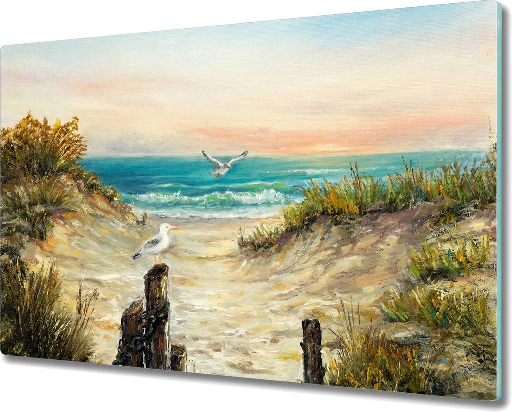 Coloray Schneidebrett Herdabdeckplatte 80x52 cm Kochplattenabdeckung Küchenbrett Hackbrett - Küste Strand Meer Himmel