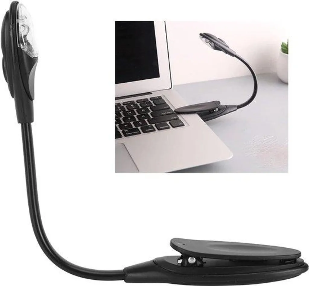 Lampe de lecture flexible LED noire avec pince pour lit et voyage