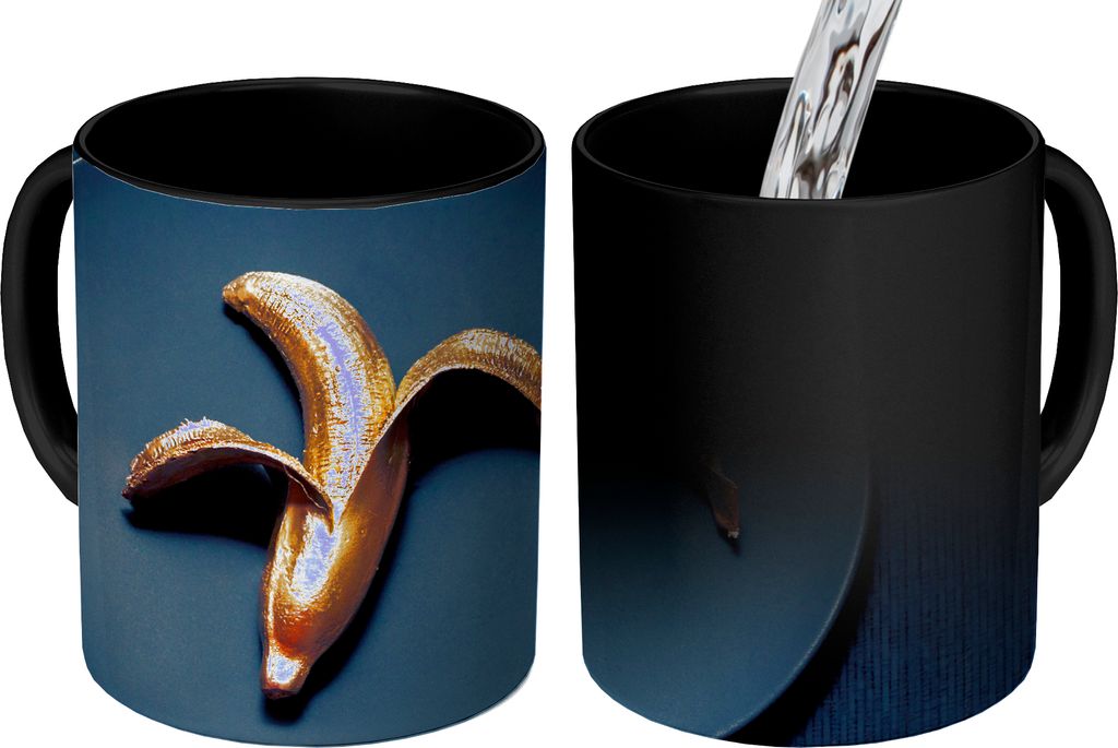 MuchoWow Zauber Tasse Zaubertasse Magic Goldene Banane auf dunklem Hintergrund 350 ml Farbwechsel Becher Geschenk Geschenkidee - Magic-Tasse - Fo...