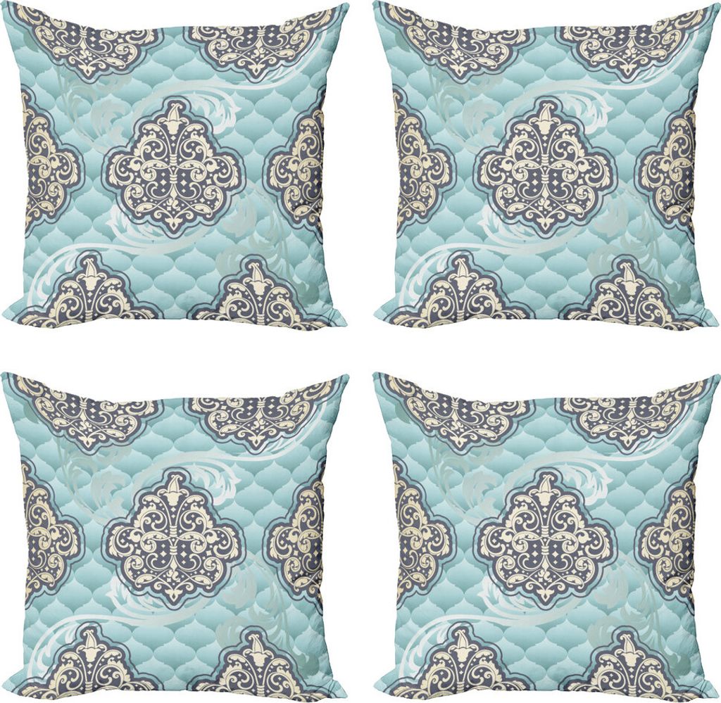 ABAKUHAUS viktorianisch Kissenbezug Set (4 Stück), Rokoko-Ära Designs, Moderner Doppelseitiger Digitaldruck, 50 cm x 50 cm, Blassblau Elfenbein