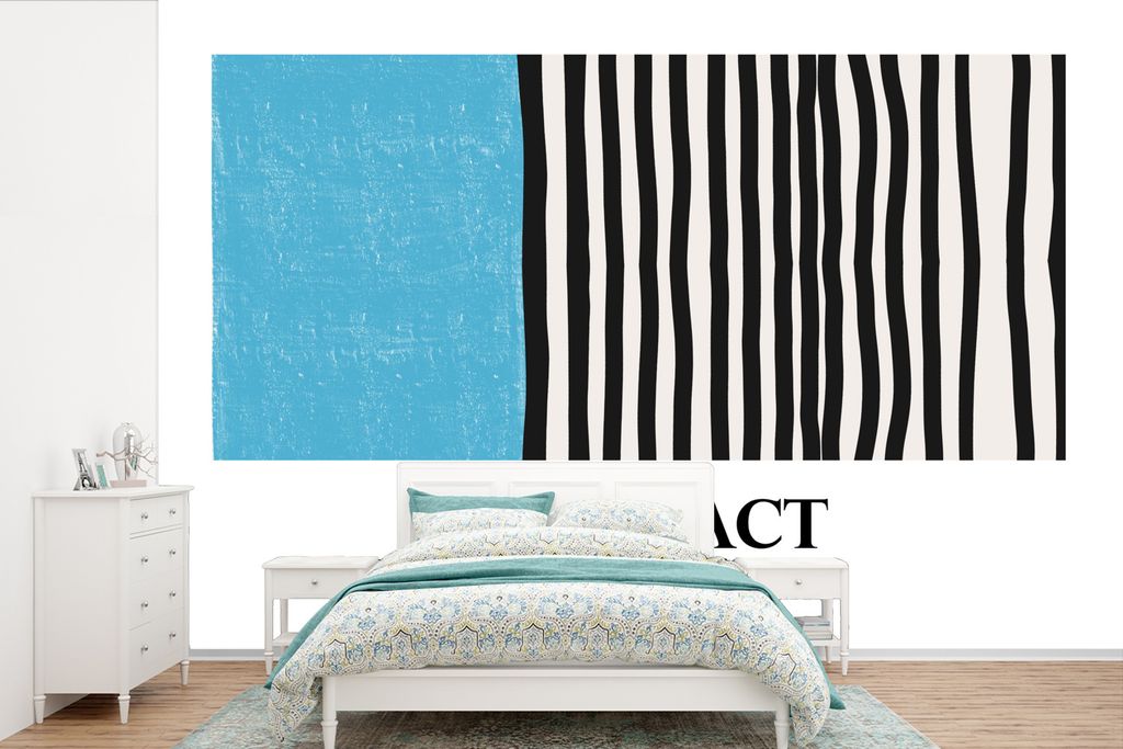 MuchoWow Fototapete für Wohnzimmer oder Schlafzimmer Wandtapete Vinyl Motivtapete Blau - Design - Schwarz - Weiß - 390x260 cm - Papiertapete