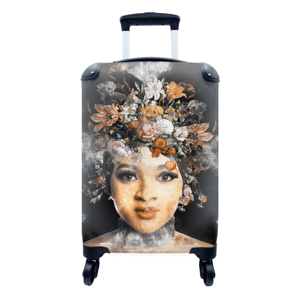 MuchoWow Koffer Handgepäck Trolley Rollkoffer Kleine Reisekoffer mit 4 Rollen - Zeitungen - Frauen - Blumen - Cabin Size < 55x40x23 cm & 55x40x2...