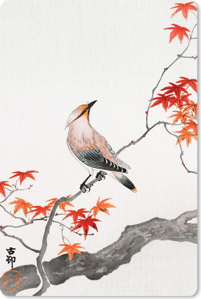 MuchoWow Mauspad Mousepad Zweig - Vogel - Japanischer Ahorn - Skandinavisch 18x27 cm - Mousepads - Maus Mat - Pad - Mausunterlage