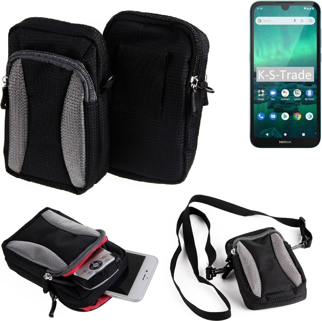 K-S-Trade Holster Schutz Hülle kompatibel mit Nokia 1.3 Handy Hülle Gürteltasche Umhängetasche mit Zusatzfach schwarz