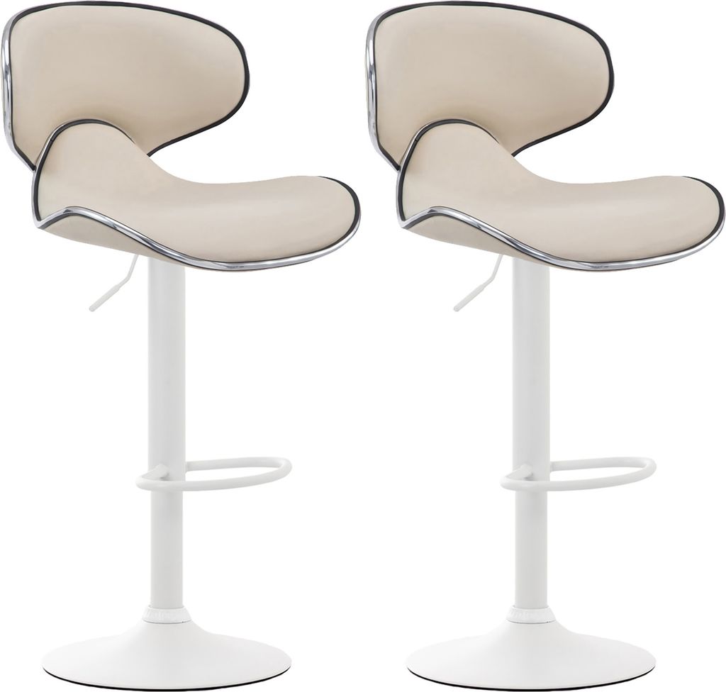 CLP 2er Set Barhocker Las Vegas V2 Kunstleder mit Fußstütze Farbe creme Gestell Farbe weiß