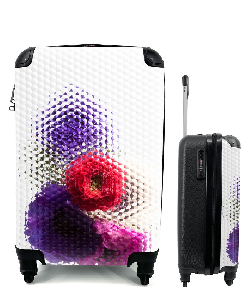 MuchoWow Koffer Handgepäck Trolley Rollkoffer Kleine Reisekoffer mit 4 Rollen - Mohn - Blumen - Glas - Cabin Size < 55x40x23 cm & 55x40x20 cm - ...