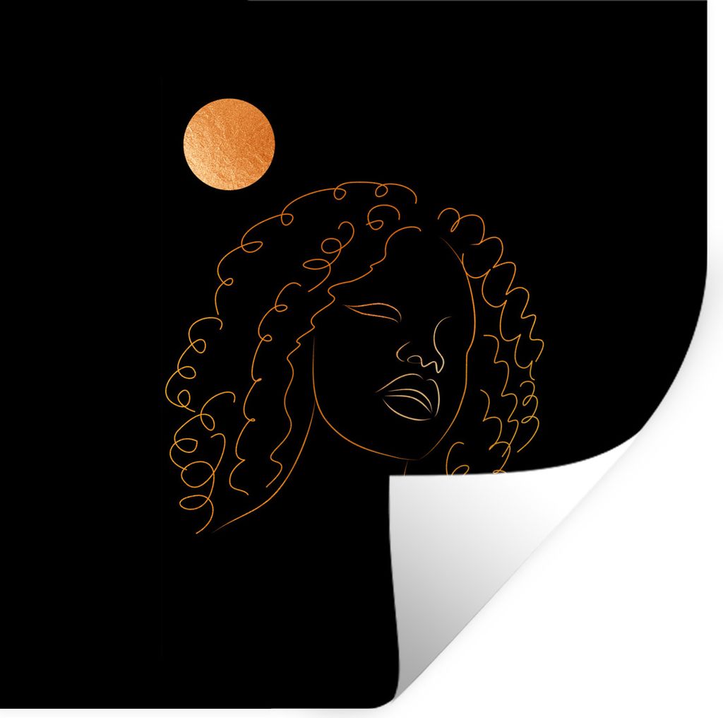 MuchoWow Wandtattoo Wandsticker Wandaufkleber Frau - Mond - Strichzeichnung - Gold 80x80 cm Selbstklebend und Repositionierbar - Wierderverwendba...