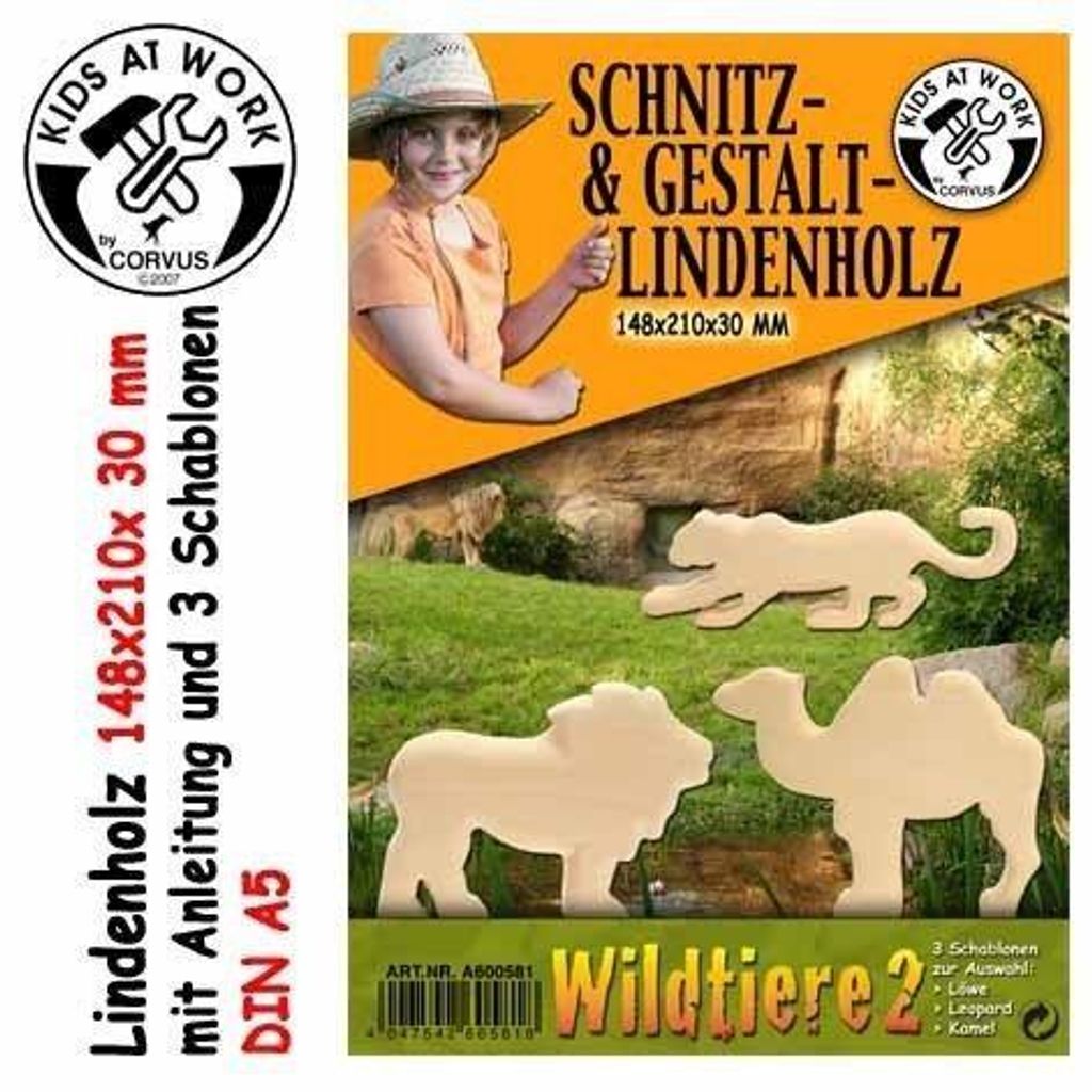 Schnitzholz Wildtiere 2, groß