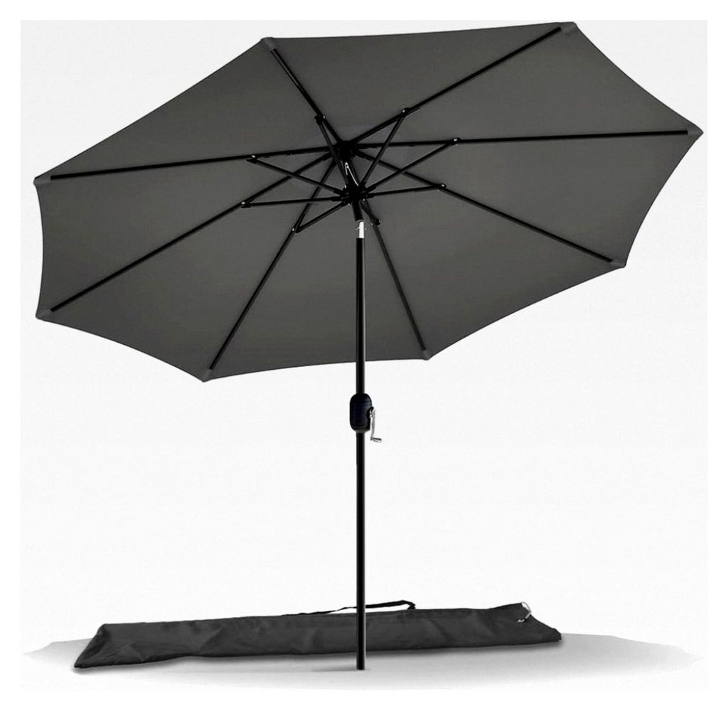 Sonnenschirm 270 cm mit Kurbel, neigbar, UV-Schutz, Balkonschirm, Gartenschirm mit Schutzhülle, Grau