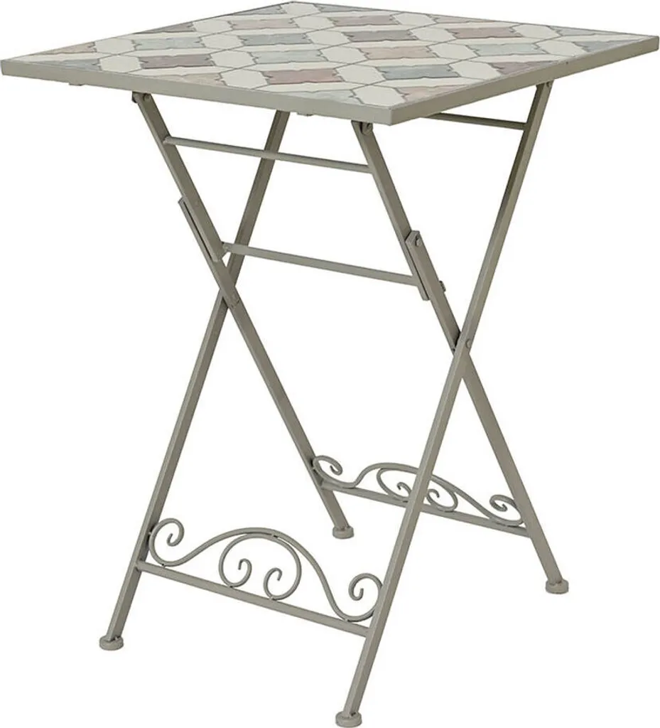 Table d'Appoint Mosaïque Pliante en Acier - Plateau Décoratif Robuste