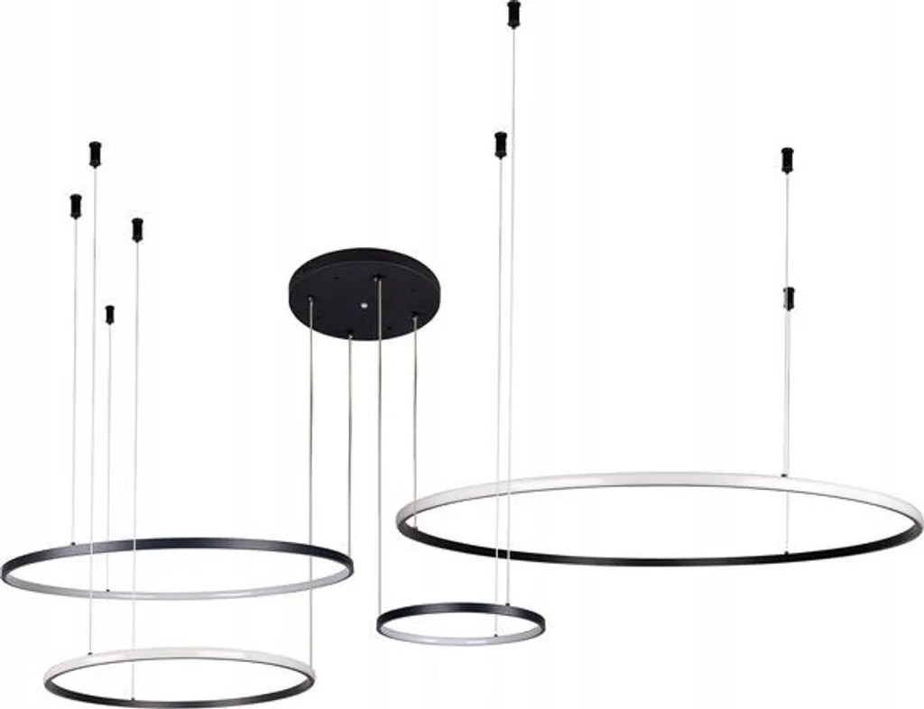 Lustre LED salon design anneau noir, éclairage modulable télécommandé