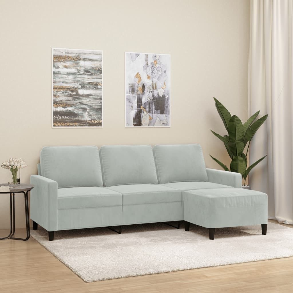 Maison Exclusive - 3-Sitzer-Sofa mit Hocker Hellgrau 180 cm Samt