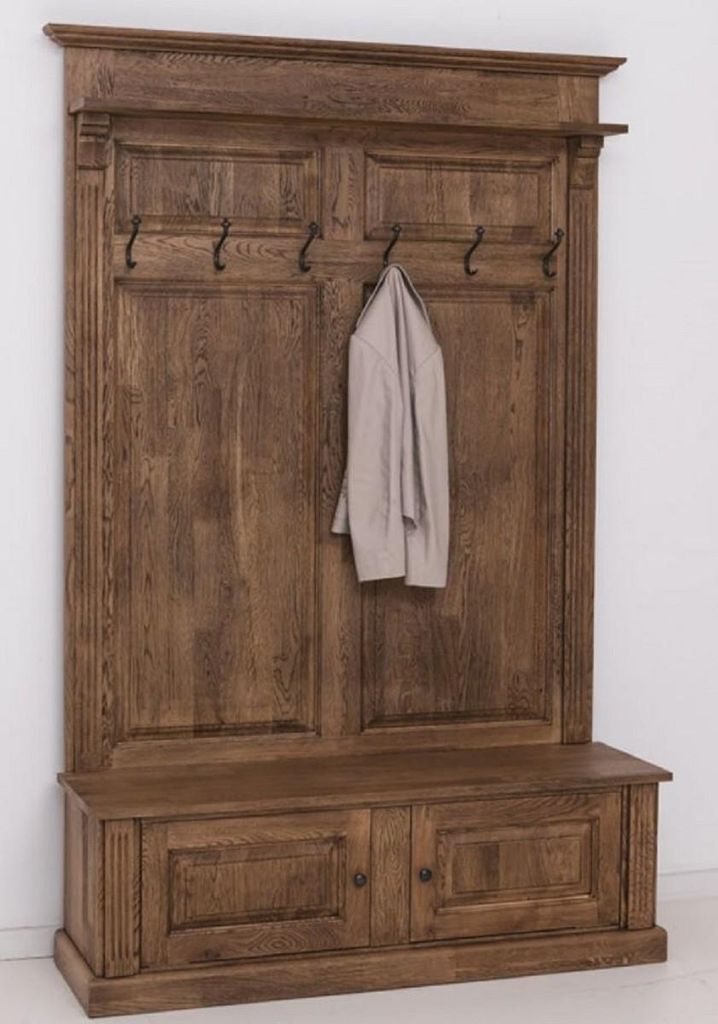 Casa Padrino Landhausstil Massivholz Garderobenschrank Dunkelbraun 140 x 41 x H. 210 cm - Wand Garderobe - Flur Schrank - Flur Möbel - Garderoben ...