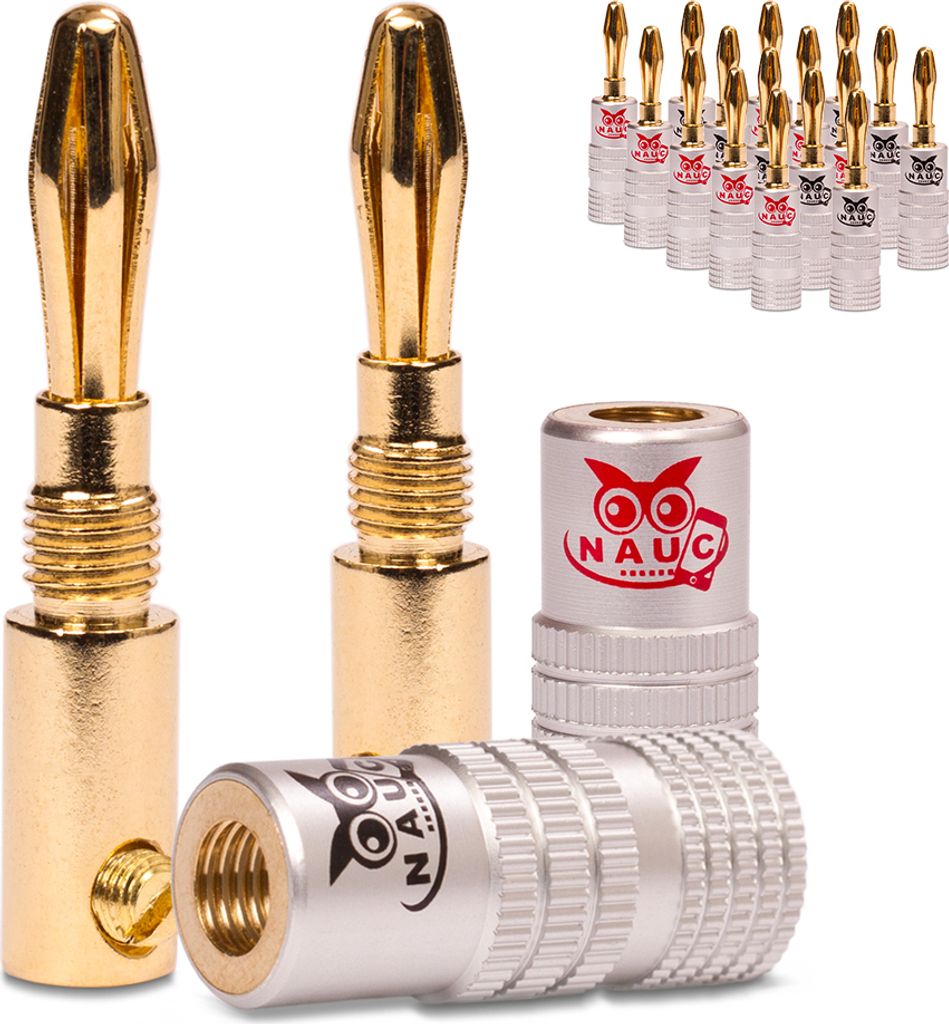 Bananenstecker 4mm NAUC 18x schraubbar vergoldet Lautsprecherkabel Profi Stecker