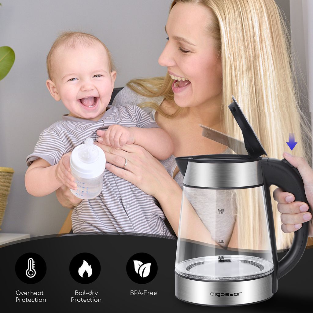 Aigostar Glas Wasserkocher mit LED-Beleuchtung, 1,7 Liter Produktbild 4
