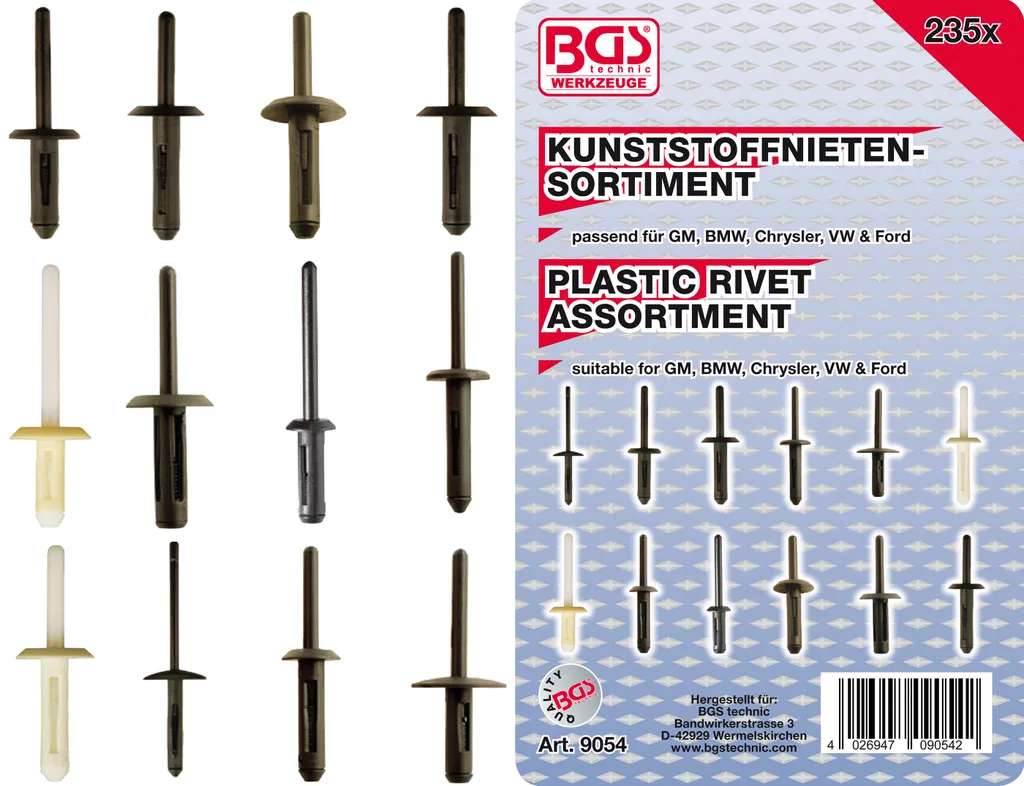 Réparer vos Garnitures avec les 235 Rivets Plastique BGS 9054 Multimarque