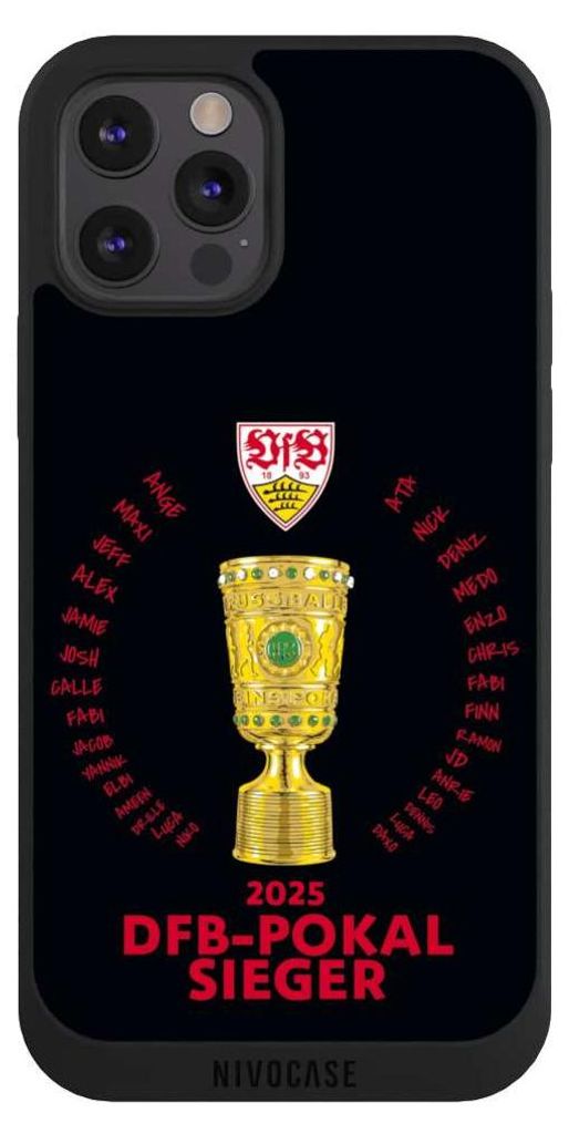 NIVOCASE Handyhülle für Apple iPhone 12 Pro Hülle NIVOpure Case Schwarz Offizielles Lizenzprodukt Pokal VfB Stuttgart