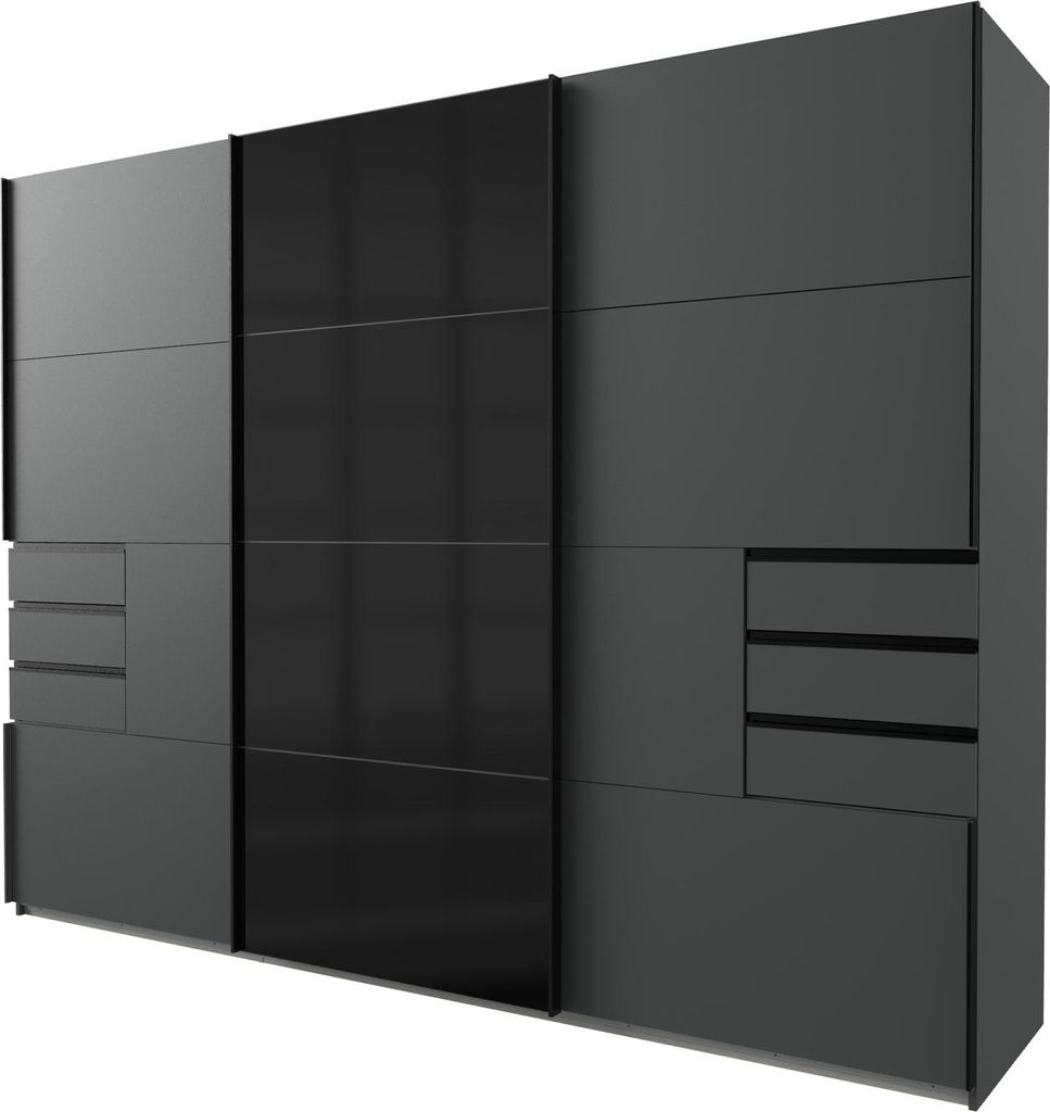 Kleiderschrank Schwebetürenschrank Glas schwarz - graphit 270 cm 3-türig - SAIGON - Die Möbelfundgrube