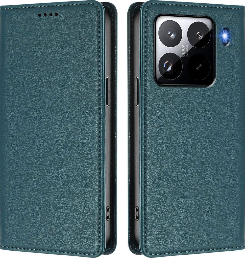Handyhülle für Xiaomi 15 Pro, Kunstleder Klapphülle Stoßfeste Magnetische Hülle mit Ständer Grün