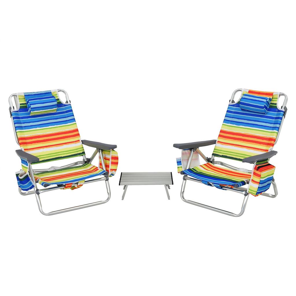 COSTWAY 2 Strandstühle und Tisch Set mit verstellbarer Produktbild 
