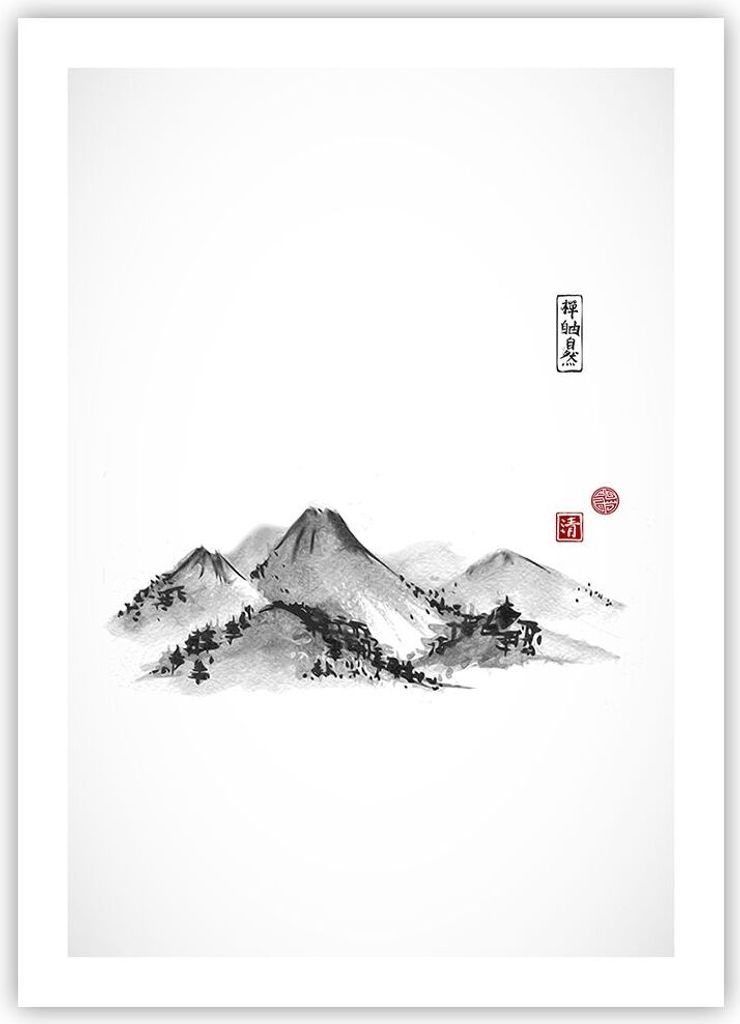 Poster - Poster ohne Rahmen - Zeichnen Asien Berge - 50x70 cm - Wand Bild - Wanddeko - Wandbilder - Kunstposter - Wandposter - Bilder - Kunstdruck ...