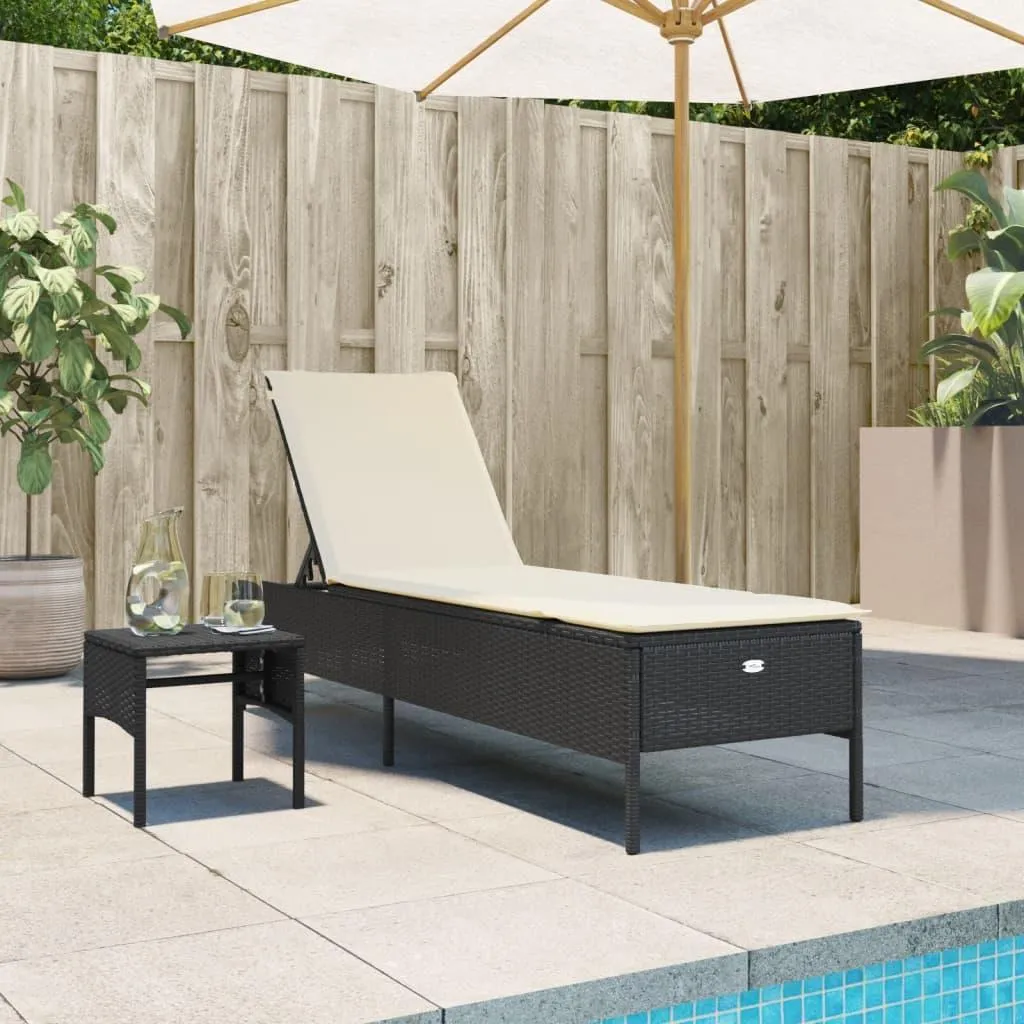 vidaXL Bain de soleil en résine tressée noire avec table d'appoint - 2