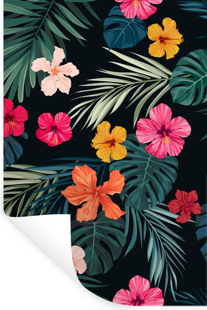 MuchoWow Wandtattoo Wandsticker Wandaufkleber Dschungel - Blätter - Blumen - Mädchen - Kind 60x90 cm Selbstklebend und Repositionierbar - Stick...