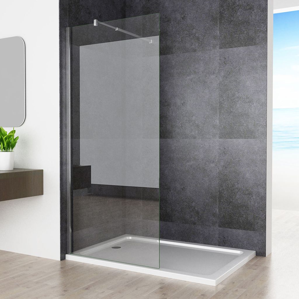 Duschabtrennung 90 x 200 cm Walk in Dusche Duschwand Seitenwand Duschtrennwand Klarglas 10mm NANO ESG Glas CB