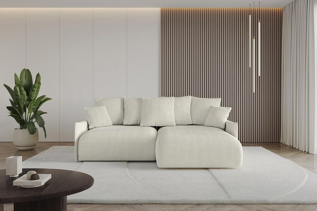 ALTDECOR Ecksofa mit Schlaffunktion und Bettkasten ONESK-L-v1 216x177x72 cm Hellgrau - Corner Sofa Eckcouch Couch L-Form angeordnet Schlafcouch Aus...
