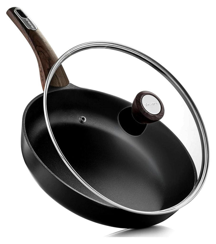 Antihaft-Bratpfanne mit Deckel 28 cm, gesunde Küche, induktionskompatibel, schwarz