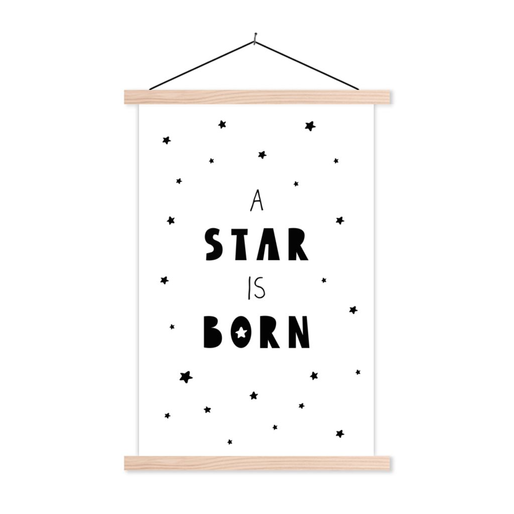 MuchoWow Textilposter Zitate - Ein Stern ist geboren - Baby - Kinder - Sprichwörter 60x90 cm mit holzfarbenen Rahmen - Textil