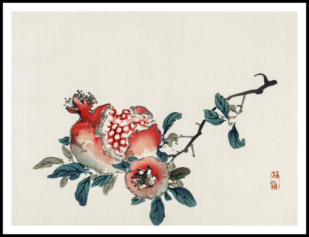 Plakat 100x75cm Granatapfel, Kōno Bairei Japanisches Vintage für das Wohnzimmer