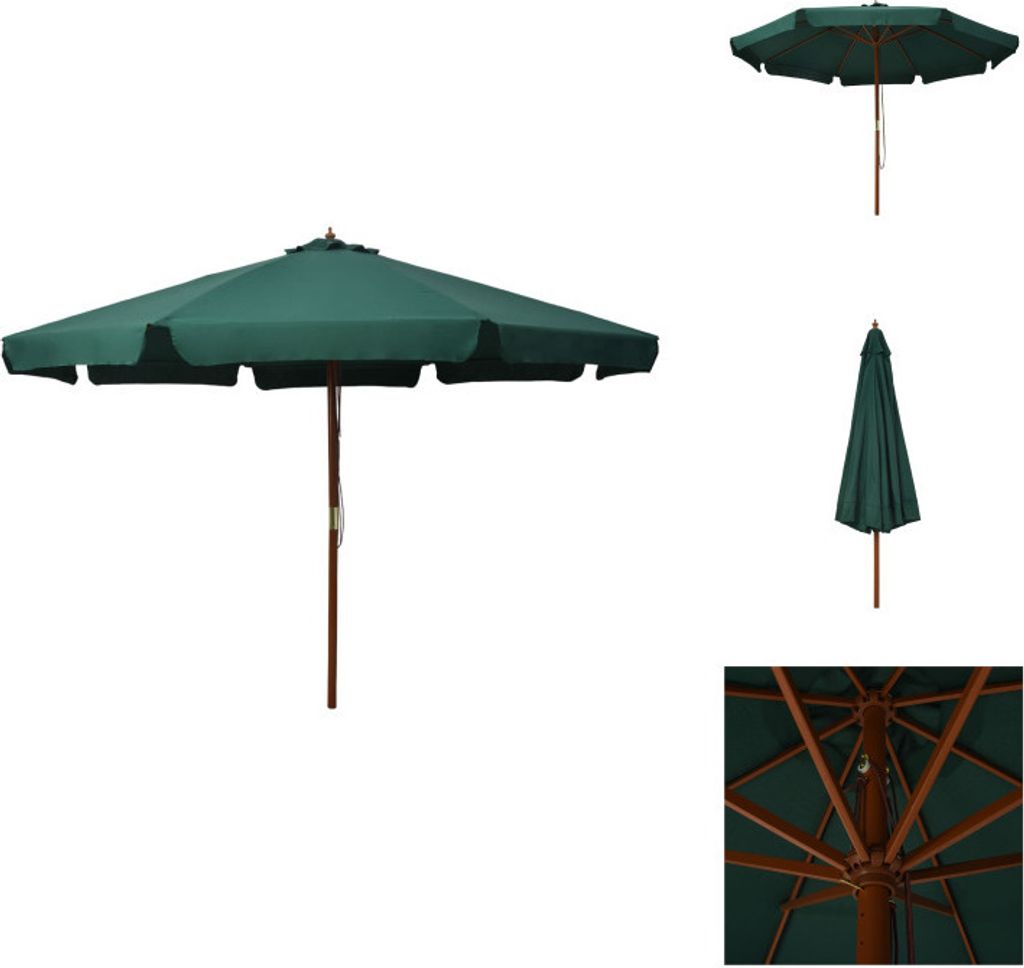 vidaXL Parasol avec mât en bois 330 cm Vert - Parasols & Image du produit 