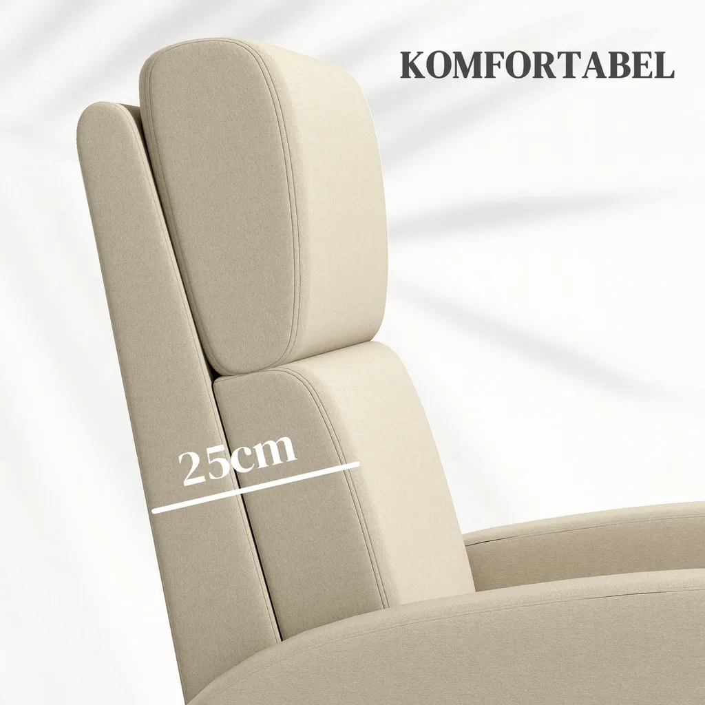 HOMCOM poltrona reclinabile Poltrona TV reclinabile con funzione di reclinazione Poltrona imbottita con schienale regolabile, reclinabile con aspetto lino, poggiapiedi per soggiorno camera da letto, bianco crema - 6