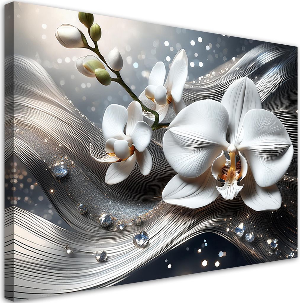 Leinwandbild 3D-Abstraktion Orchidee 120x80 Feeby Silber bild für die wand bereit zum aufhängen