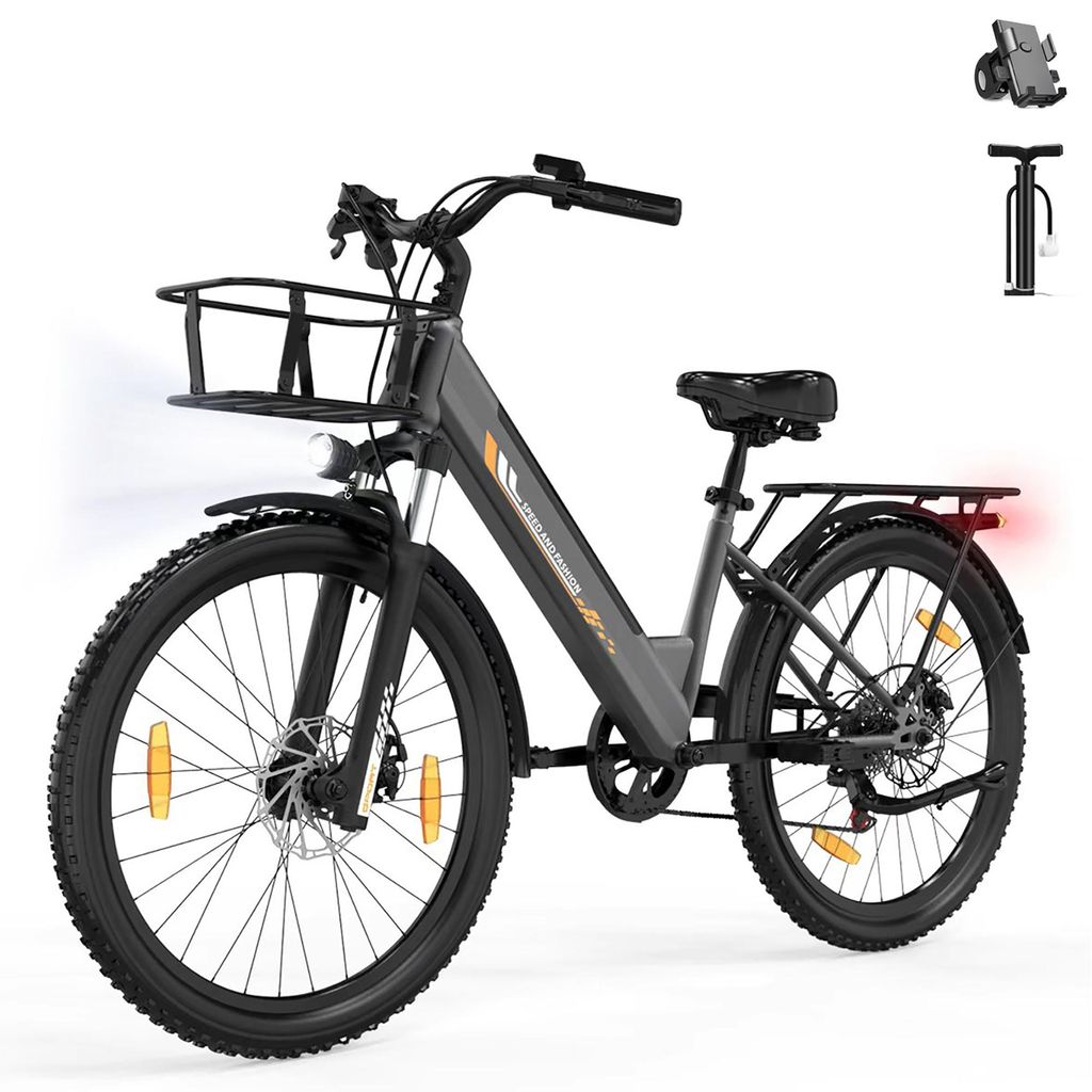 Runetic Ebike, City e-bikes & Dutch e-bikes, 250W Motor, herausnehmbarer 36V 13Ah Akku, bis zu 100 km Reichweite, 7 Gänge, 25 km/h, Vollfederung