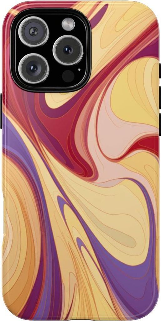 Wirbelndes abstraktes Muster in Gelb und Burgunderrot – Hülle Kompatibel mit iPhone 16 Pro Max